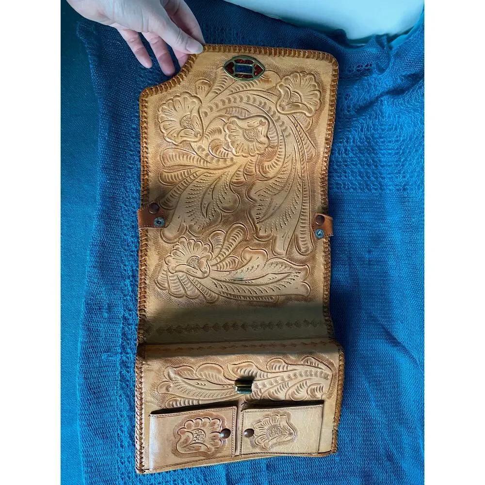 Vintage leather purse reversible hand tooled - Picture 3 of 9